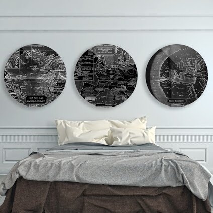 Old World Map-Insule Maris by Bricks And Bones - 3 Piece Print Set on Glass